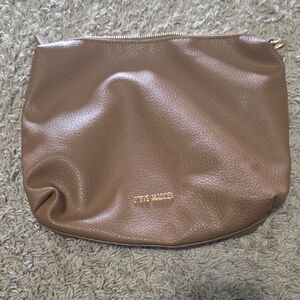 Steve Madden Large Tan Leather Great Condition Cosmetic Bag